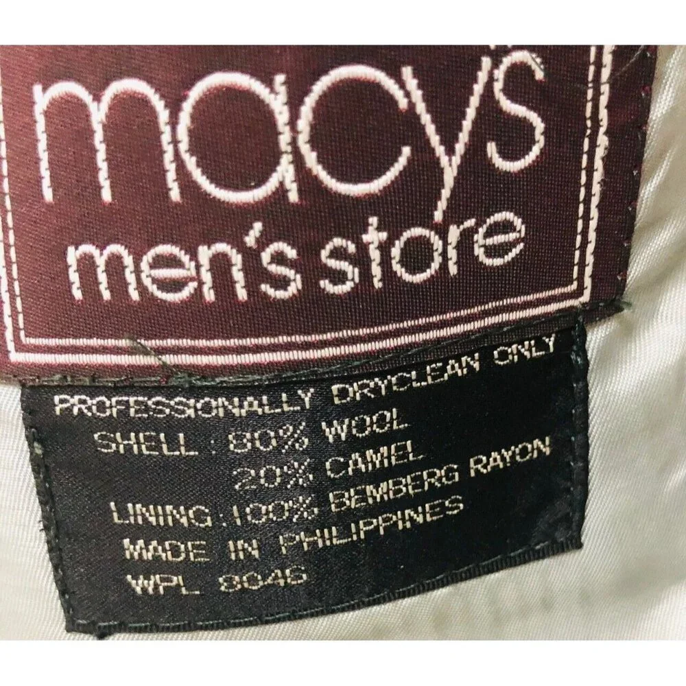Macys Wool Camel Sport Coat Blazer Jacket Mens 39R Gray‎ Check Plaid Houndstooth